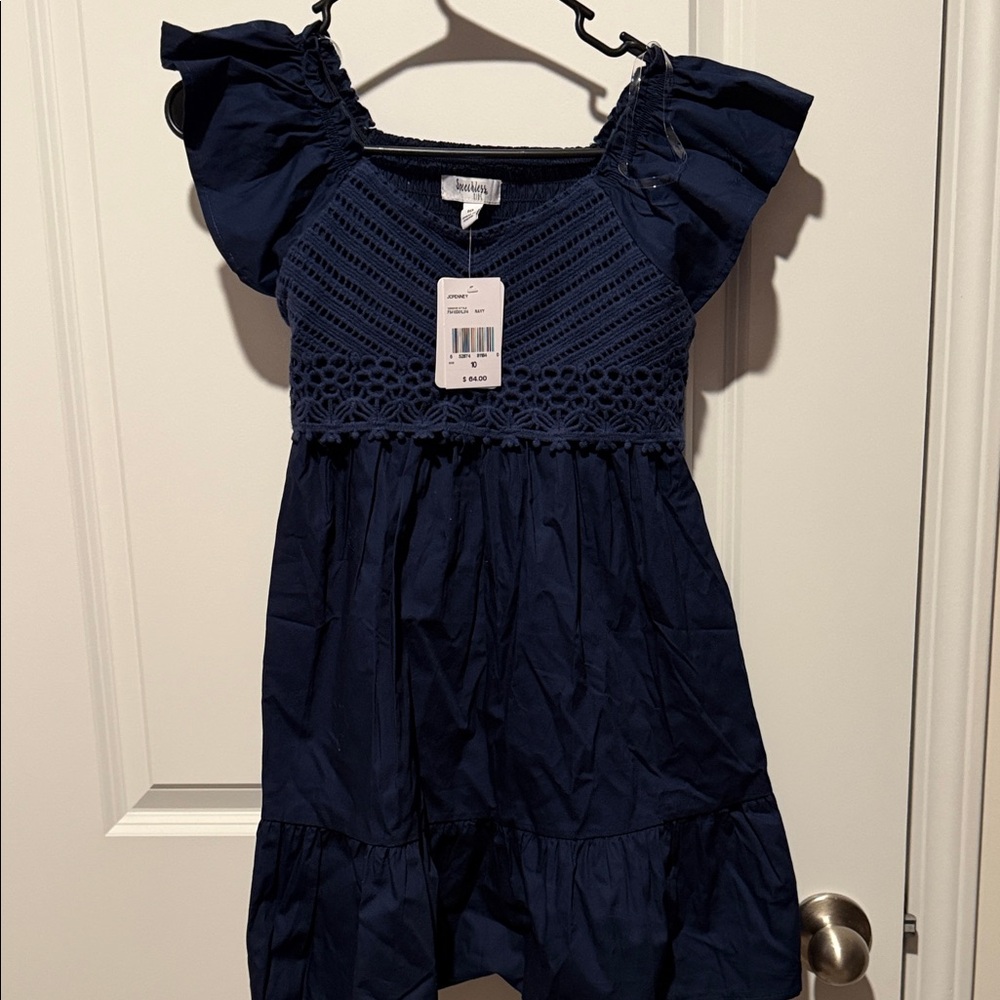 Speechless Dark Blue Kids Dress with Crochet Accents